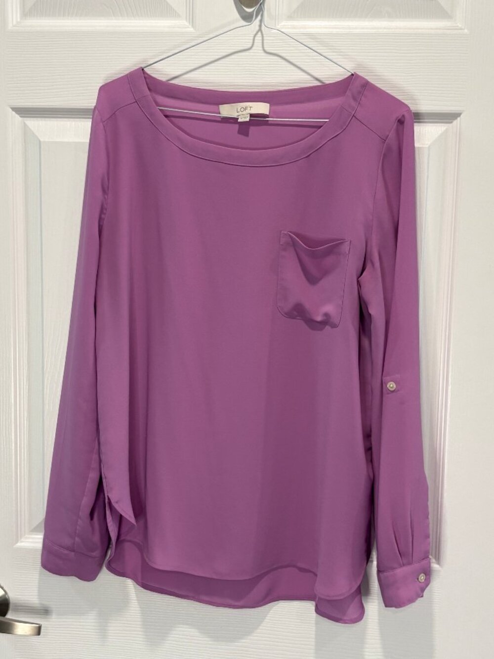 LOFT Long Sleeve Pocket Blouse, Orchid Purple, Size M